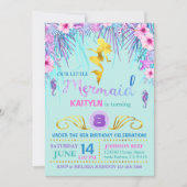 海の誕生日の下の輝きの人魚 招待状 (正面)