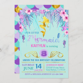 海の誕生日の下の輝きの人魚 招待状
