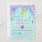 海の誕生日の下の輝きの人魚 招待状 (正面)