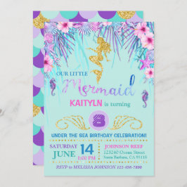 海の誕生日の下の輝きの人魚 招待状
