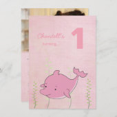 海の誕生日の写真カードの下のピンクのイルカ 招待状 (正面/裏面)