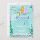 海の誕生日の招待状の下の小さい人魚 招待状 (正面)