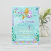 海の誕生日の招待状の下の小さい人魚 招待状 (スタンド正面)