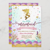 海の誕生日の招待状の紫色の下の人魚 招待状 (正面/裏面)