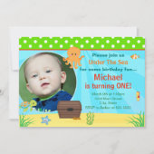 海の誕生日の招待状5x7の写真カードの下 招待状 (正面)