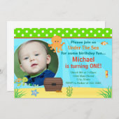 海の誕生日の招待状5x7の写真カードの下 招待状 (正面/裏面)