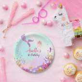 海の誕生日の紙皿の人魚のピンクの下 ペーパープレート (パーティー)