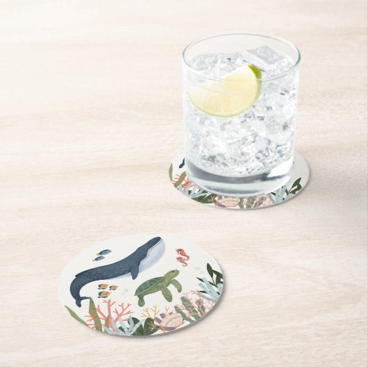 海の誕生日または赤ちゃんシャワーの下で ラウンドペーパーコースター (インサイチュ)