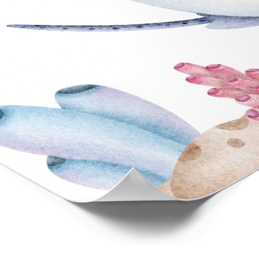 海の誕生日ウェルカムサインの下で、海のサイン ポスター (角)