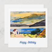 海の誕生日カードの近くのコテージ (正面/裏面)