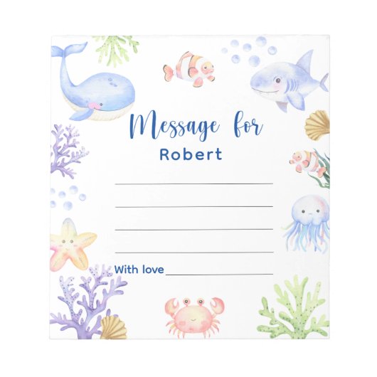 海の誕生日タイムカプセルメッセージの下 ノートパッド (正面)