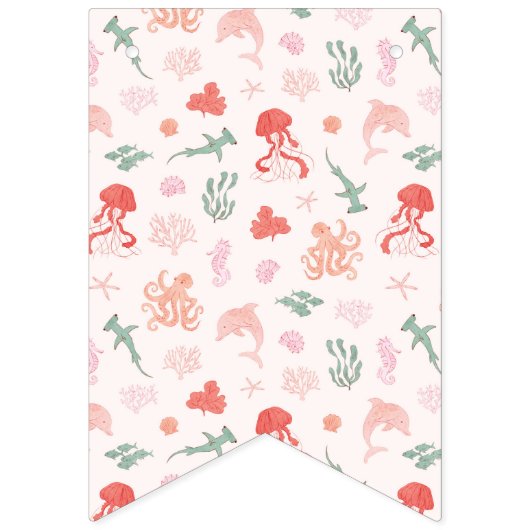 海の誕生日パーティーのディコールの下でピンク バンティングフラッグ (第1の旗)