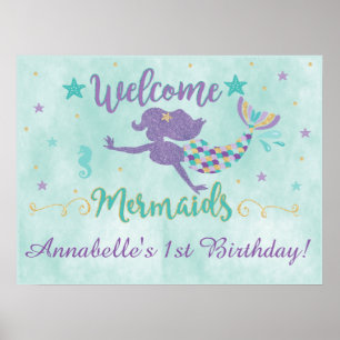 海の誕生日パーティーのポスターの下の人魚 ポスター