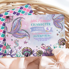 海の誕生日パーティーの下でかわいい人魚 招待状