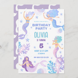 海の誕生日パーティーの下でかわいい人魚 招待状