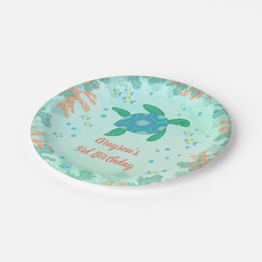 海の誕生日パーティーの下でカメ ペーパープレート (アングル)