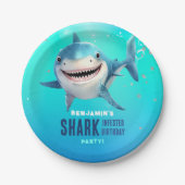 海の誕生日パーティーの下でサメ ペーパープレート (正面)
