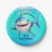 海の誕生日パーティーの下でサメ ペーパープレート (正面)