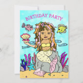 海の誕生日パーティーの下でシェルと人魚 招待状 (正面)