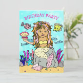 海の誕生日パーティーの下でシェルと人魚 招待状 (スタンド正面)