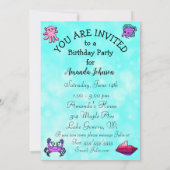 海の誕生日パーティーの下でシェルと人魚 招待状 (裏面)