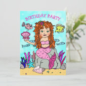 海の誕生日パーティーの下でシェルと人魚 招待状 (スタンド正面)