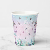 海の誕生日パーティーの下でシックなマーメイドテール 紙コップ (左)