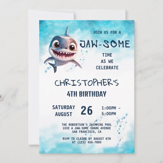 海の誕生日パーティーの下でシャーク・ジャオソーム 招待状 (正面)