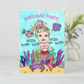 海の誕生日パーティーの下でポニーテール人魚 招待状 (スタンド正面)
