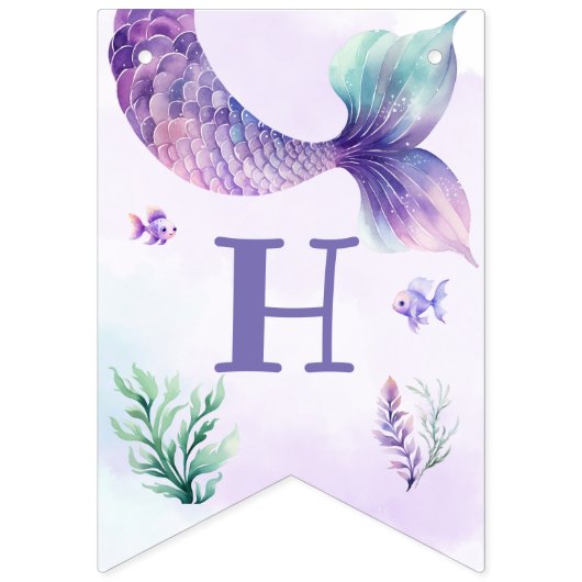 海の誕生日パーティーの下でマーメイド バンティングフラッグ (第2の旗)