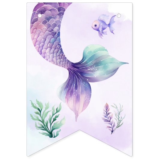 海の誕生日パーティーの下でマーメイド バンティングフラッグ (第1の旗)