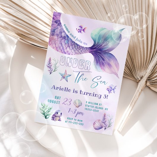 海の誕生日パーティーの下でマーメイド 招待状
