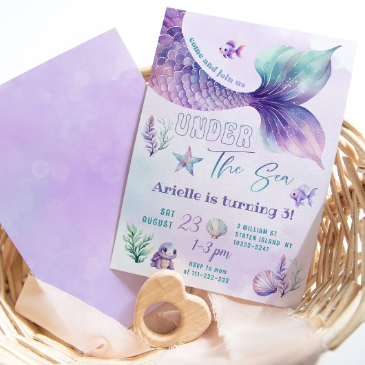 海の誕生日パーティーの下でマーメイド 招待状