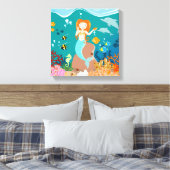 海の誕生日パーティーの下で人魚とイルカ キャンバスプリント (インサイチュ (寝室))