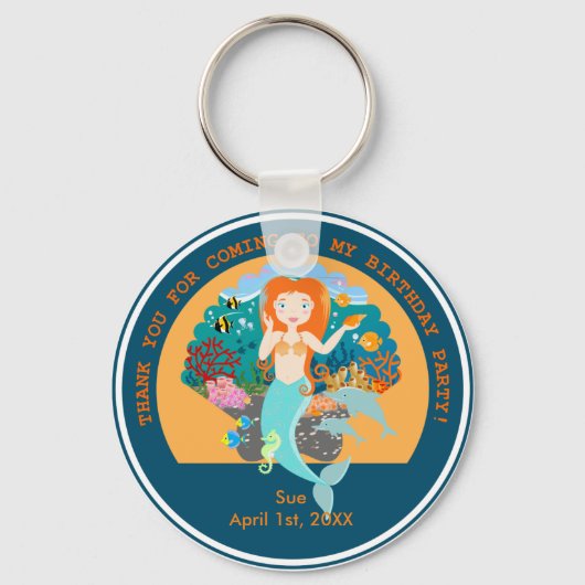 海の誕生日パーティーの下で人魚とイルカ キーホルダー (正面)