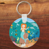 海の誕生日パーティーの下で人魚とイルカ キーホルダー (正面)