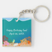 海の誕生日パーティーの下で人魚とイルカ キーホルダー (裏面)