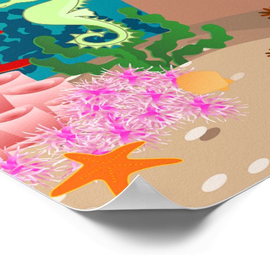 海の誕生日パーティーの下で人魚とイルカ ポスター (角)