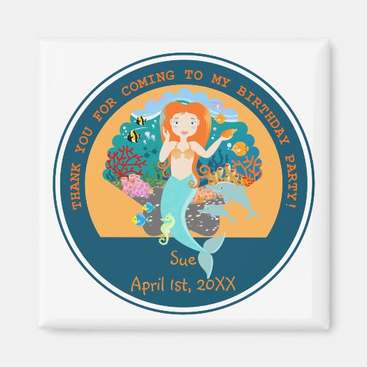 海の誕生日パーティーの下で人魚とイルカ マグネット (正面)