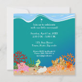 海の誕生日パーティーの下で人魚とイルカ 招待状 (裏面)