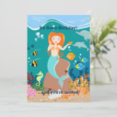 海の誕生日パーティーの下で人魚とイルカ 招待状 (スタンド正面)