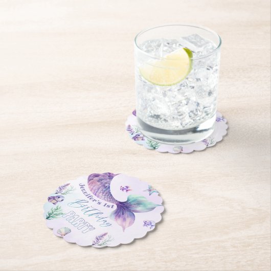 海の誕生日パーティーの下で人魚の尾 ペーパーコースター (インサイチュ)