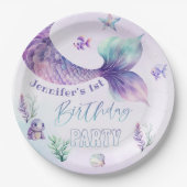 海の誕生日パーティーの下で人魚の尾 ペーパープレート (正面)