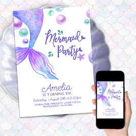 海の誕生日パーティーの下で人魚の尾 招待状