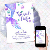 海の誕生日パーティーの下で人魚の尾 招待状