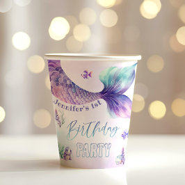 海の誕生日パーティーの下で人魚の尾 紙コップ