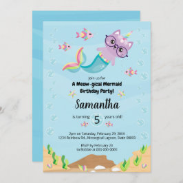 海の誕生日パーティーの下で人魚ユニコーン 招待状