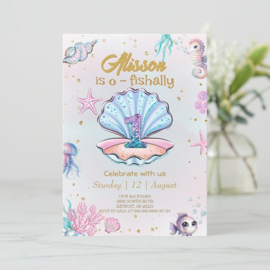 海の誕生日パーティーの下で可愛い人魚 招待状 (スタンド正面)