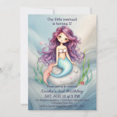海の誕生日パーティーの下で夢のような人魚 招待状 (正面)