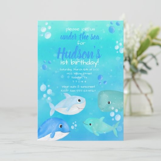 海の誕生日パーティーの下で、海の動物たち 招待状 (スタンド正面)